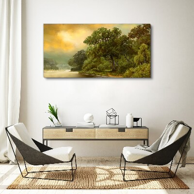 Foto auf leinwand Goldenes Licht über einem ruhigen Fluss