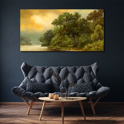 Foto auf leinwand Goldenes Licht über einem ruhigen Fluss