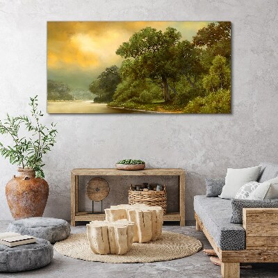 Foto auf leinwand Goldenes Licht über einem ruhigen Fluss