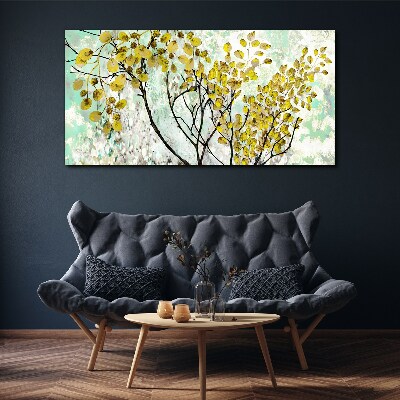 Foto auf leinwand Frühlingsblätter vor dem blauen Hintergrund