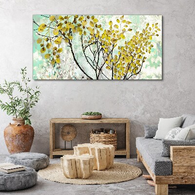 Foto auf leinwand Frühlingsblätter vor dem blauen Hintergrund