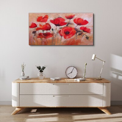 Bild auf leinwand Rote Mohnblumen auf pastellfarbenem Hintergrund