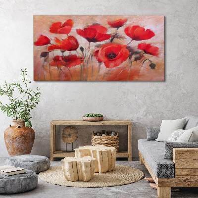 Bild auf leinwand Rote Mohnblumen auf pastellfarbenem Hintergrund