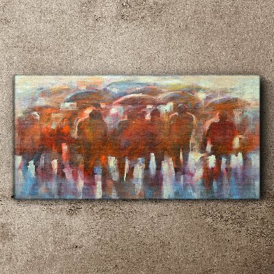 Foto auf leinwand Regnerische Szene mit Regenschirmen