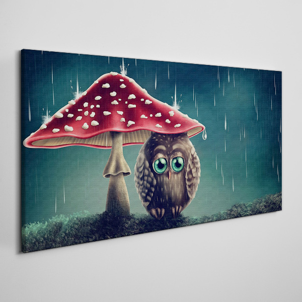 Foto auf leinwand Eine Eule unter einem Pilz im Regen