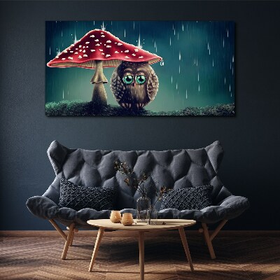 Foto auf leinwand Eine Eule unter einem Pilz im Regen