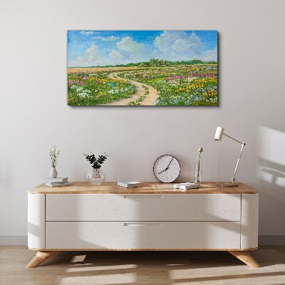 Foto auf leinwand Ein Blumenweg zwischen den Wiesen