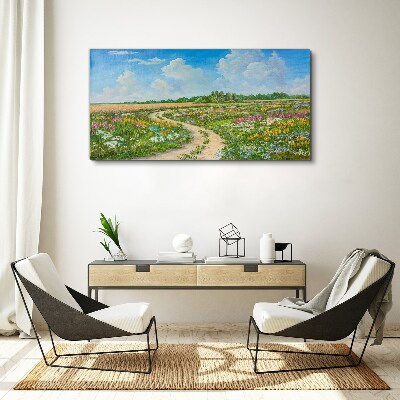 Foto auf leinwand Ein Blumenweg zwischen den Wiesen