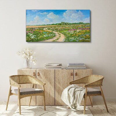 Foto auf leinwand Ein Blumenweg zwischen den Wiesen