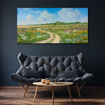 Foto auf leinwand Ein Blumenweg zwischen den Wiesen