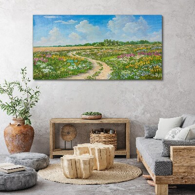 Foto auf leinwand Ein Blumenweg zwischen den Wiesen