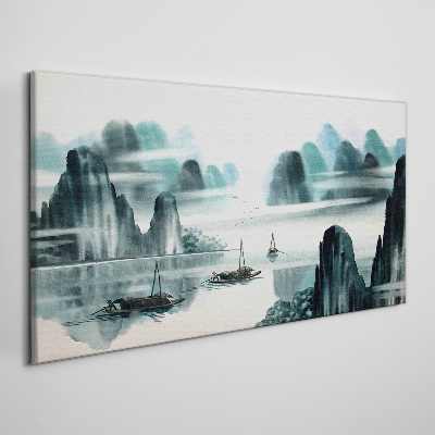 Wandbild Ein ruhiger See in einer Berglandschaft