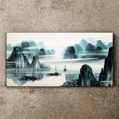 Wandbild Ein ruhiger See in einer Berglandschaft