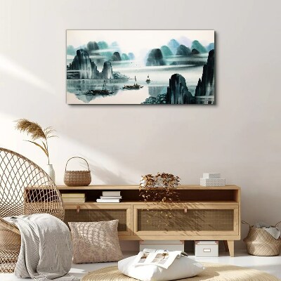 Wandbild Ein ruhiger See in einer Berglandschaft