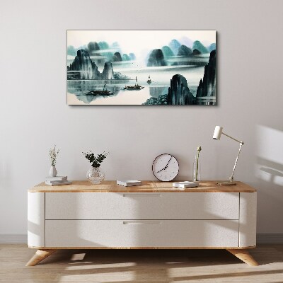 Wandbild Ein ruhiger See in einer Berglandschaft