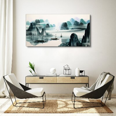 Wandbild Ein ruhiger See in einer Berglandschaft