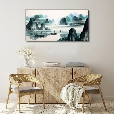 Wandbild Ein ruhiger See in einer Berglandschaft
