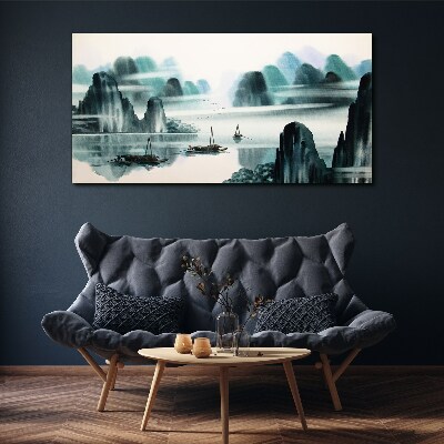 Wandbild Ein ruhiger See in einer Berglandschaft