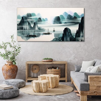 Wandbild Ein ruhiger See in einer Berglandschaft