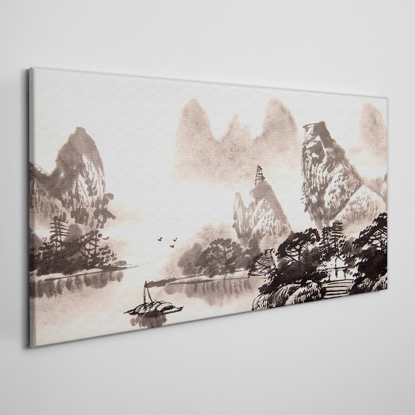 Foto auf leinwand Eine friedliche Berglandschaft in Monochrom