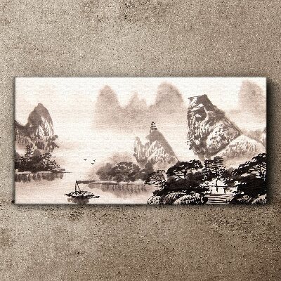 Foto auf leinwand Eine friedliche Berglandschaft in Monochrom