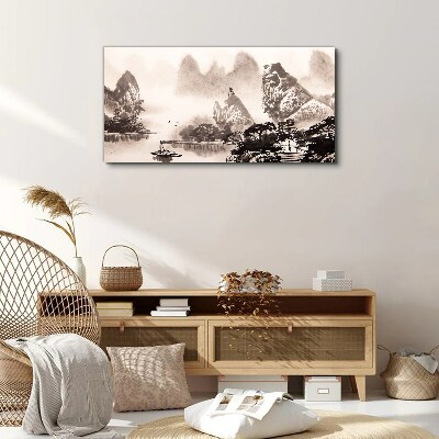 Foto auf leinwand Eine friedliche Berglandschaft in Monochrom