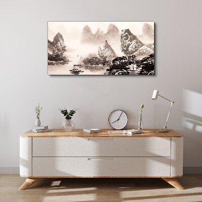 Foto auf leinwand Eine friedliche Berglandschaft in Monochrom