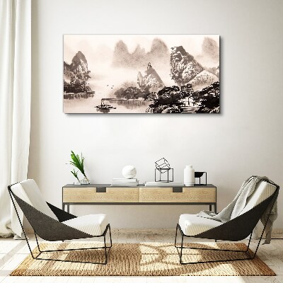 Foto auf leinwand Eine friedliche Berglandschaft in Monochrom