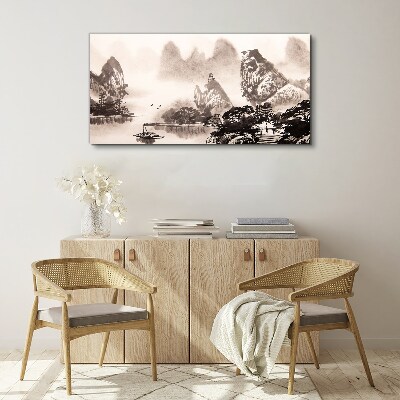 Foto auf leinwand Eine friedliche Berglandschaft in Monochrom