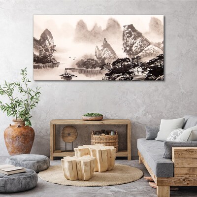 Foto auf leinwand Eine friedliche Berglandschaft in Monochrom