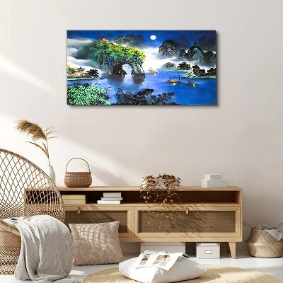 Foto auf leinwand Eine friedliche Nachtlandschaft mit Bergen
