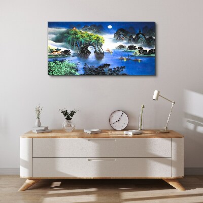 Foto auf leinwand Eine friedliche Nachtlandschaft mit Bergen