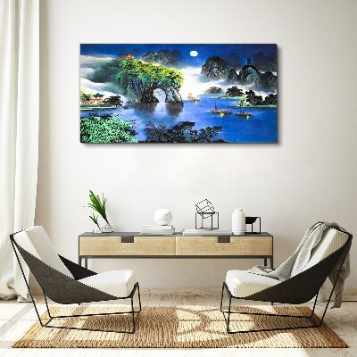 Foto auf leinwand Eine friedliche Nachtlandschaft mit Bergen