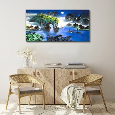 Foto auf leinwand Eine friedliche Nachtlandschaft mit Bergen