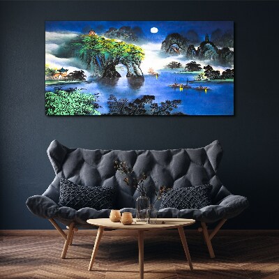 Foto auf leinwand Eine friedliche Nachtlandschaft mit Bergen