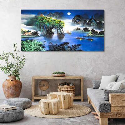 Foto auf leinwand Eine friedliche Nachtlandschaft mit Bergen