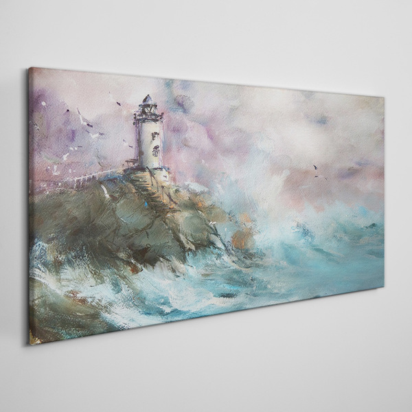 Foto auf leinwand Ein Leuchtturm in einer stürmischen Landschaft