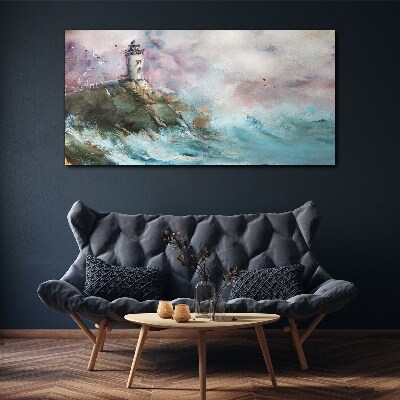 Foto auf leinwand Ein Leuchtturm in einer stürmischen Landschaft