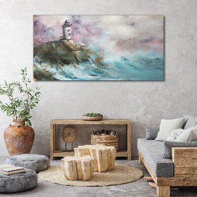 Foto auf leinwand Ein Leuchtturm in einer stürmischen Landschaft