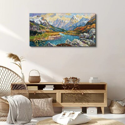 Bild auf leinwand Berge, Fluss, Wald