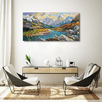 Bild auf leinwand Berge, Fluss, Wald