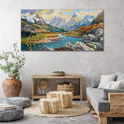 Bild auf leinwand Berge, Fluss, Wald