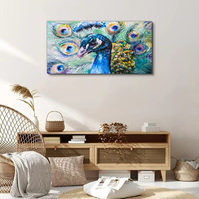 Foto auf leinwand Bunter Pfau zwischen Federn