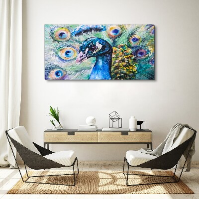 Foto auf leinwand Bunter Pfau zwischen Federn