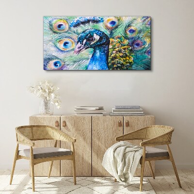 Foto auf leinwand Bunter Pfau zwischen Federn