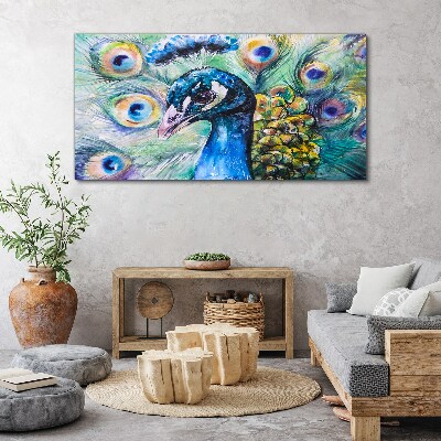 Foto auf leinwand Bunter Pfau zwischen Federn