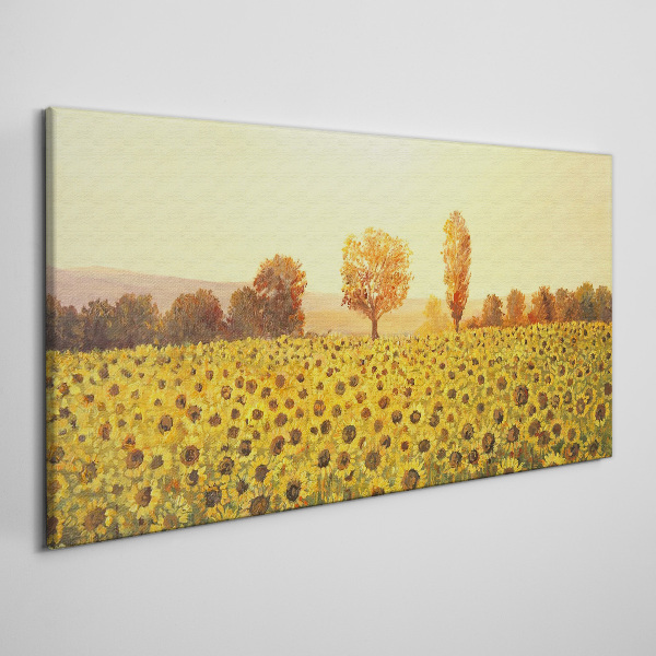 Leinwandbild Sonnenblumenfeld in der untergehenden Sonne