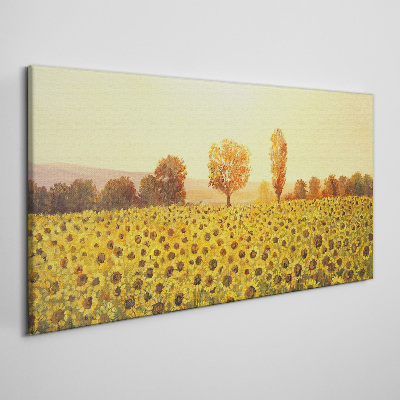 Leinwandbild Sonnenblumenfeld in der untergehenden Sonne