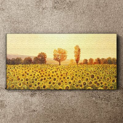 Leinwandbild Sonnenblumenfeld in der untergehenden Sonne