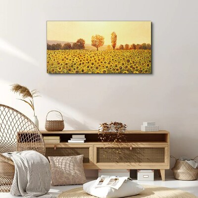 Leinwandbild Sonnenblumenfeld in der untergehenden Sonne